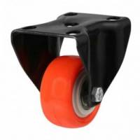 50mm Fixed Apparatus Castor with 4 bolt Fitting & Red Polyurethane Wheel